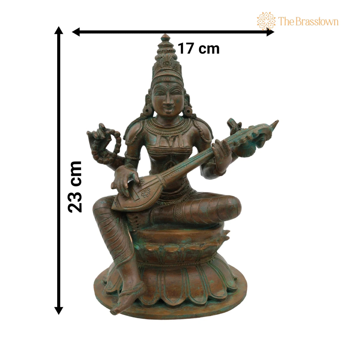 Bronze Panchadhatu Saraswati Murti – Handcrafted Saraswati Statue for Home, Temple & Pooja Décor 9 Inch 5