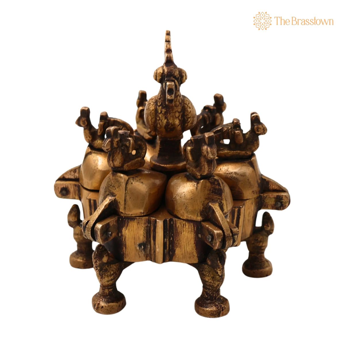 Brass Decorative Boxes – Handcrafted Box, Multipurpose Boxes, Sindoor Boxes, Sindhur Box, Antique, Box With Peacock Opener 4.5 Inch 2