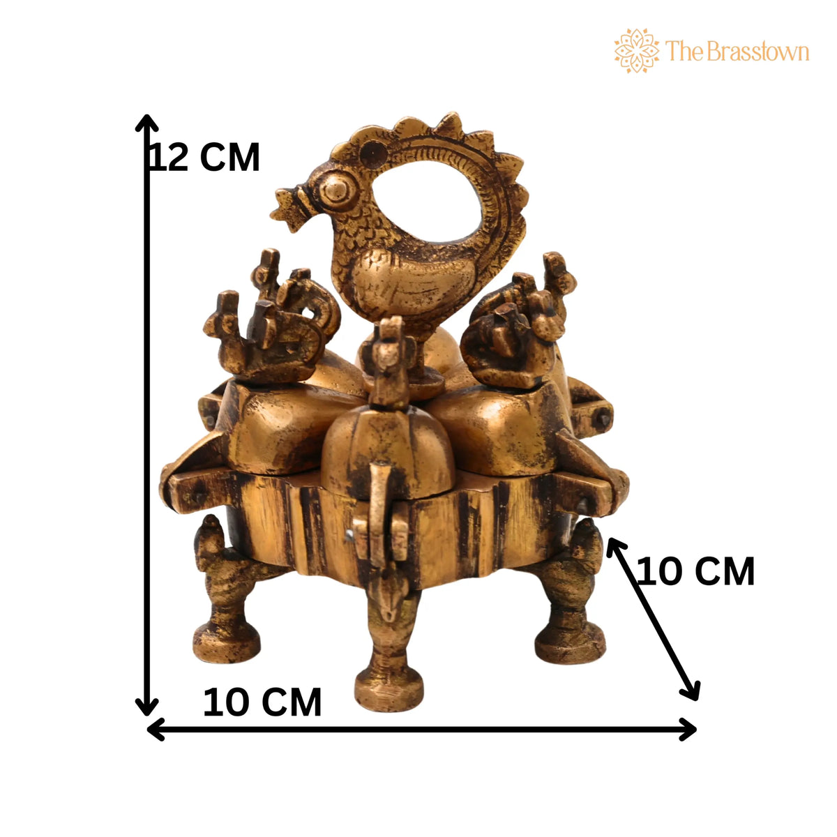 Brass Decorative Boxes – Handcrafted Box, Multipurpose Boxes, Sindoor Boxes, Sindhur Box, Antique, Box With Peacock Opener 4.5 Inch 5
