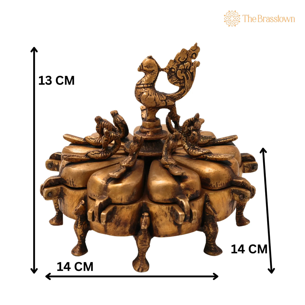 Brass Decorative Boxes – Handcrafted Box, Multipurpose Boxes, Sindoor Boxes, Sindhur Box, Antique, Box With Peacock Opener 5 Inch 4