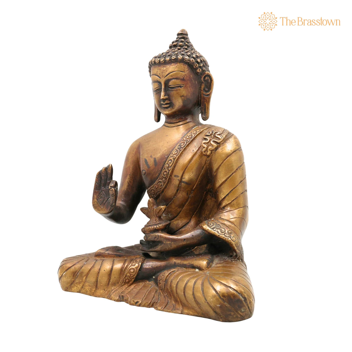 Brass Buddha Idol – Gautama Buddha Statue, Meditation Buddha, Feng Shui Home Décor, Handcrafted Indian Buddha Sculpture 8.5 Inch 3