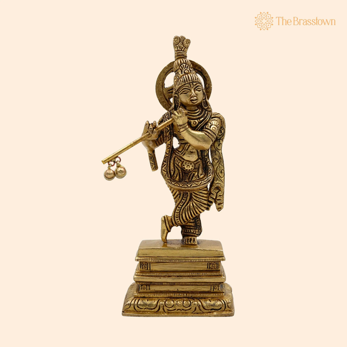 Brass Krishna Sculpture – Exquisite Standing Handcrafted Krishna Idol for Home and Temple Décor 6.5 Inch 1