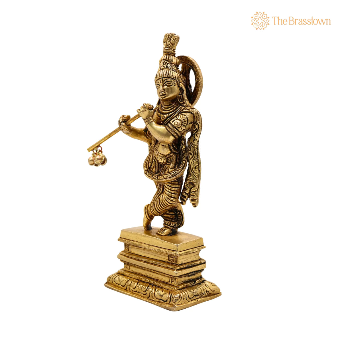 Brass Krishna Sculpture – Exquisite Standing Handcrafted Krishna Idol for Home and Temple Décor 6.5 Inch 3