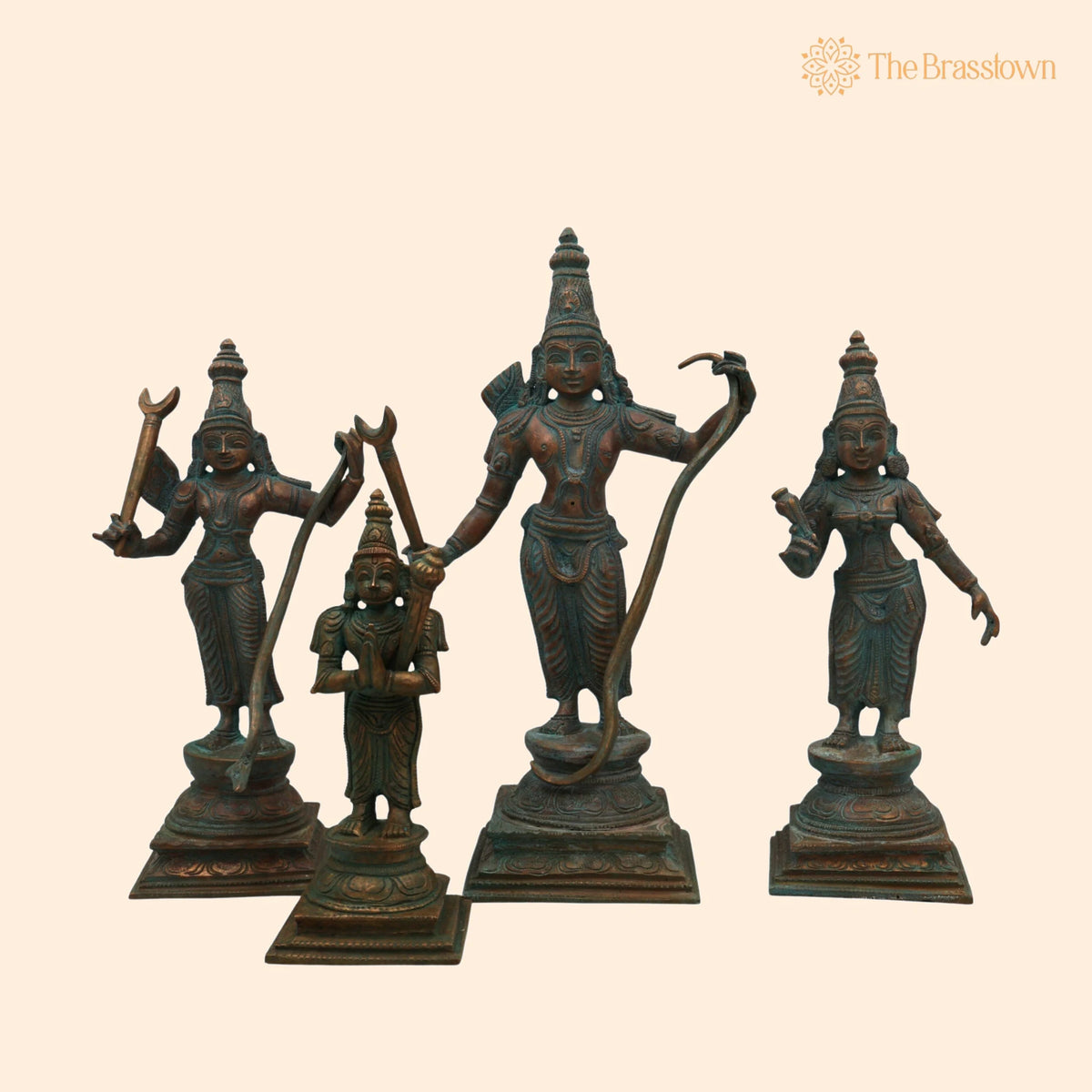 Bronze Handcrafted Shri Ram Parivar Idol – Panchaloha Ram Darbar Murti with Sita Lakshman Hanuman for Puja, Home Mandir & Décor 12 Inch 1