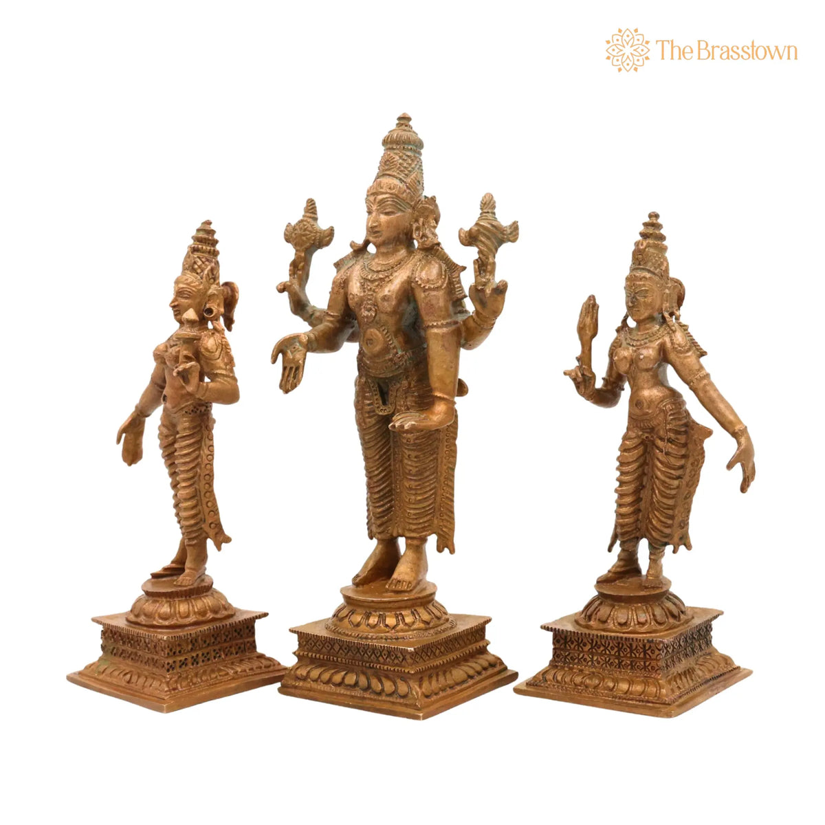 Bronze Vishnu with Sri Devi & Bhu Devi Idol – Handcrafted Murti Set for Pooja, Temple & Home Décor 6 Inch 3