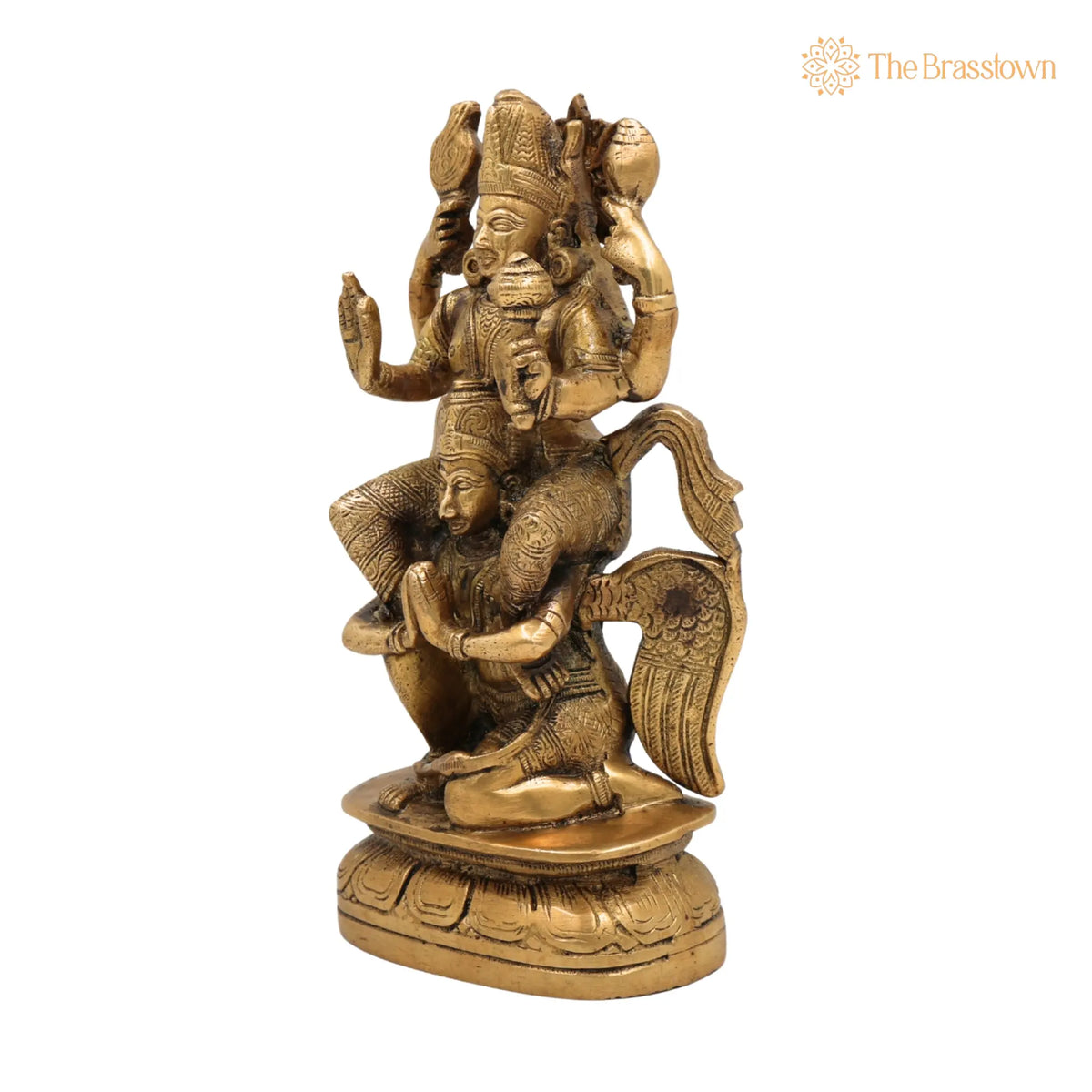Brass Vishnu Idol Riding Garuda – Handcrafted Narayana Murti Statue, Home Temple, Décor & Gifts 8 Inch 3