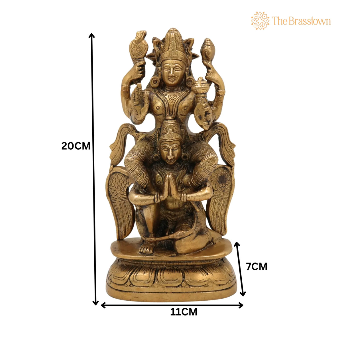 Brass Vishnu Idol Riding Garuda – Handcrafted Narayana Murti Statue, Home Temple, Décor & Gifts 8 Inch 5