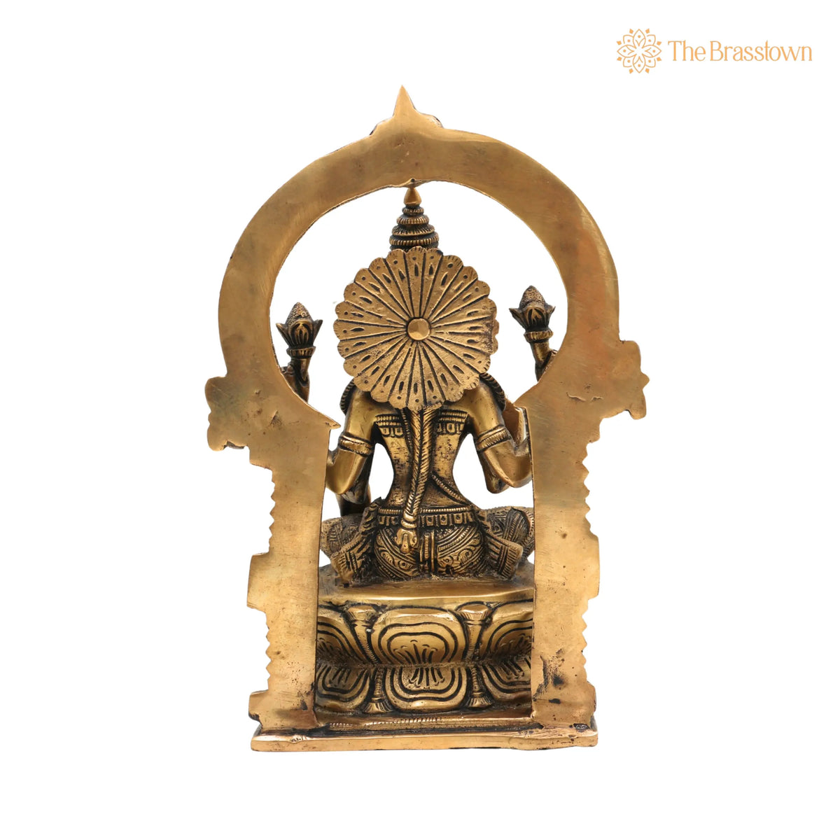 Handcrafted Brass Mahalakshmi Idol with Prabhavali – Shri Lakshmi, Kamala Devi, Ashta Lakshmi, Pital Laxmi Murti for Pooja 9 Inch 4