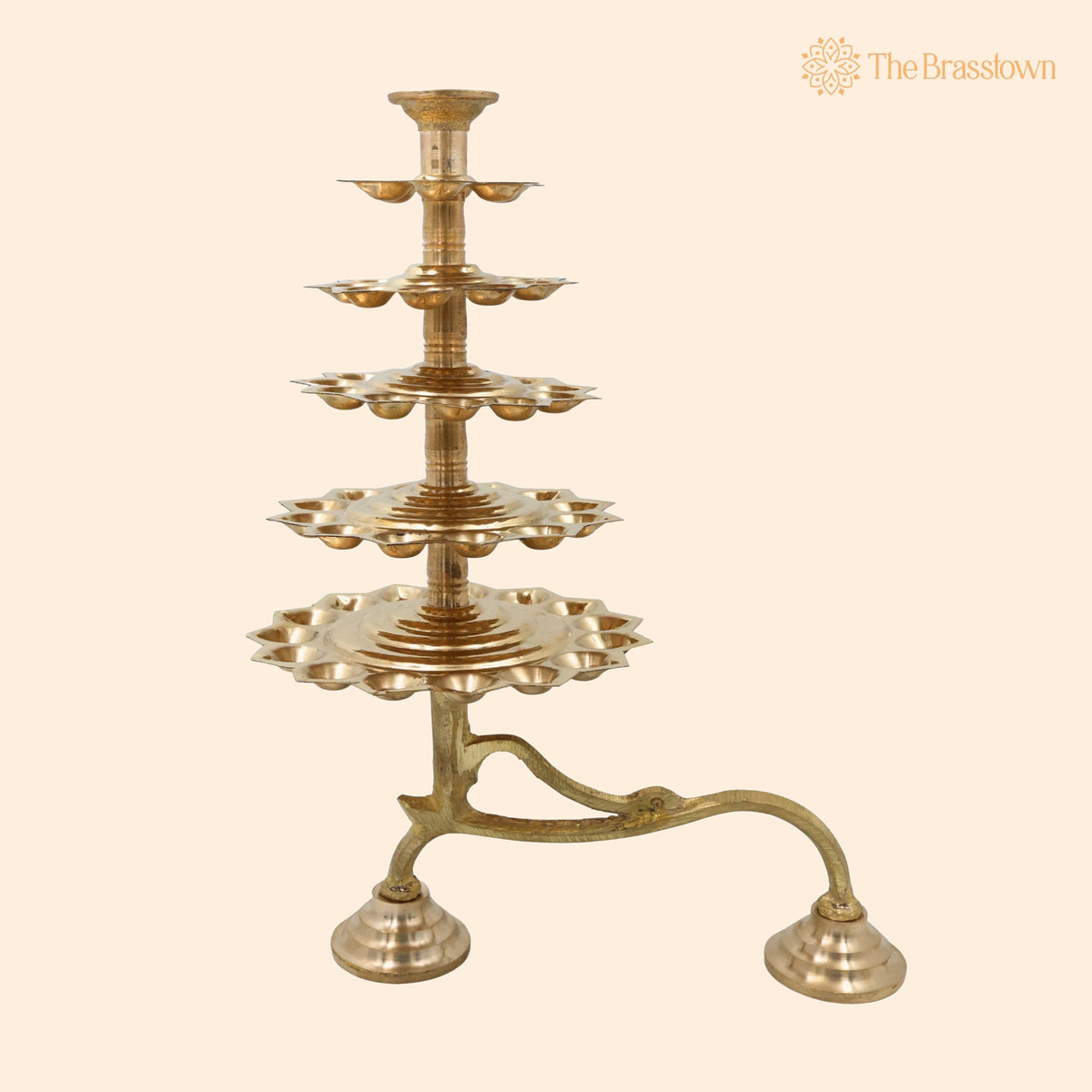 Brass 5 Layer Aarti Lamp – Handcrafted Traditional Pooja Oil Lamp 14 Inch 1