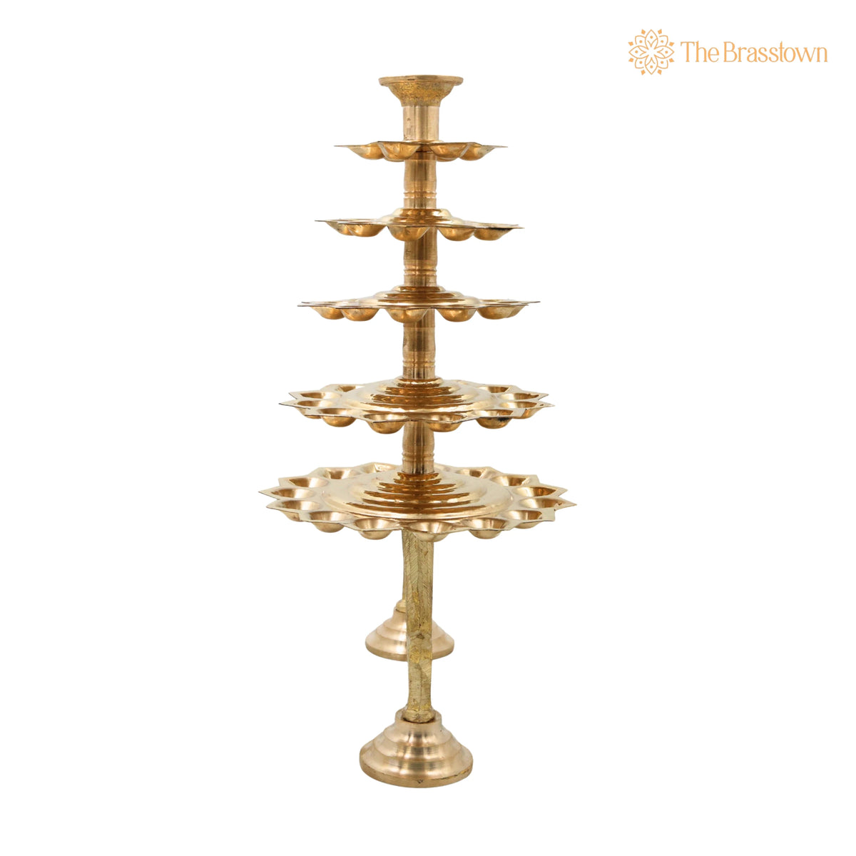 Brass 5 Layer Aarti Lamp – Handcrafted Traditional Pooja Oil Lamp 14 Inch 3