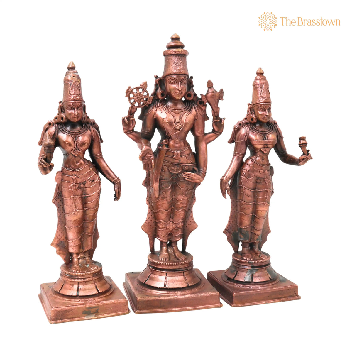 Copper Vishnu Shridevi Bhudevi Idol – Handcrafted Décor & Gifting 9 Inch 2