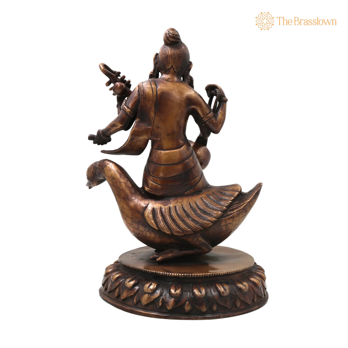 Brass Saraswati On Swan Idol – Handcrafted Hamsavahini Vagdevi Murti for Pooja, Home Décor & Gifting 14.5 Inch 4