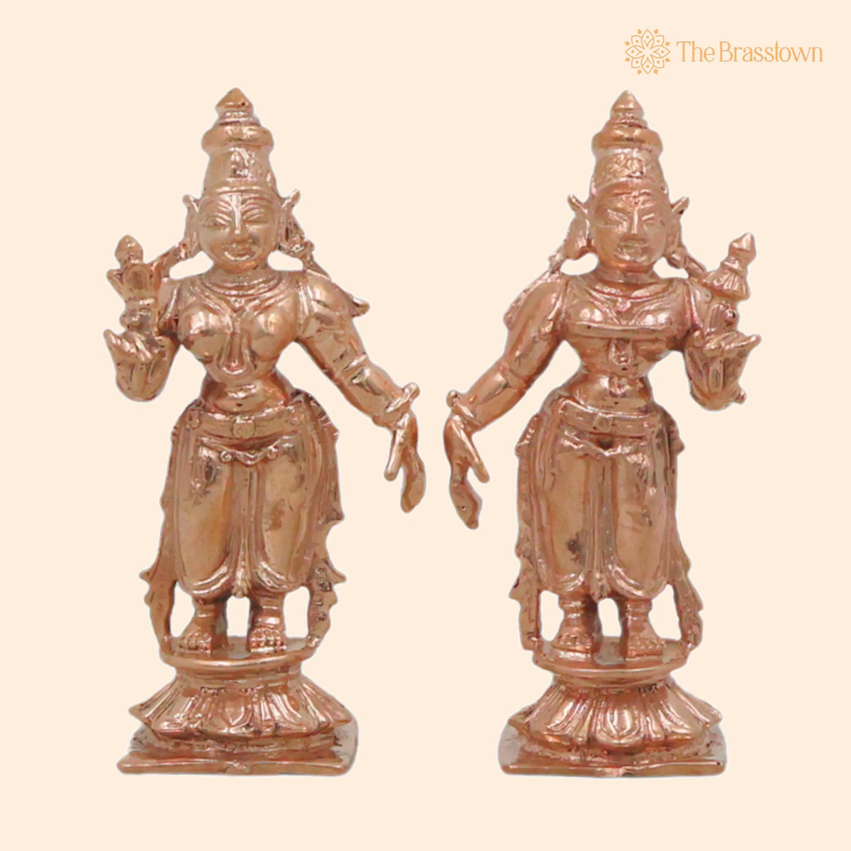 Handcrafted Chola Bronze Sri Devi Bhudevi Murti for Pooja – Home Temple Décor & Spiritual Gifting 3 Inch 1