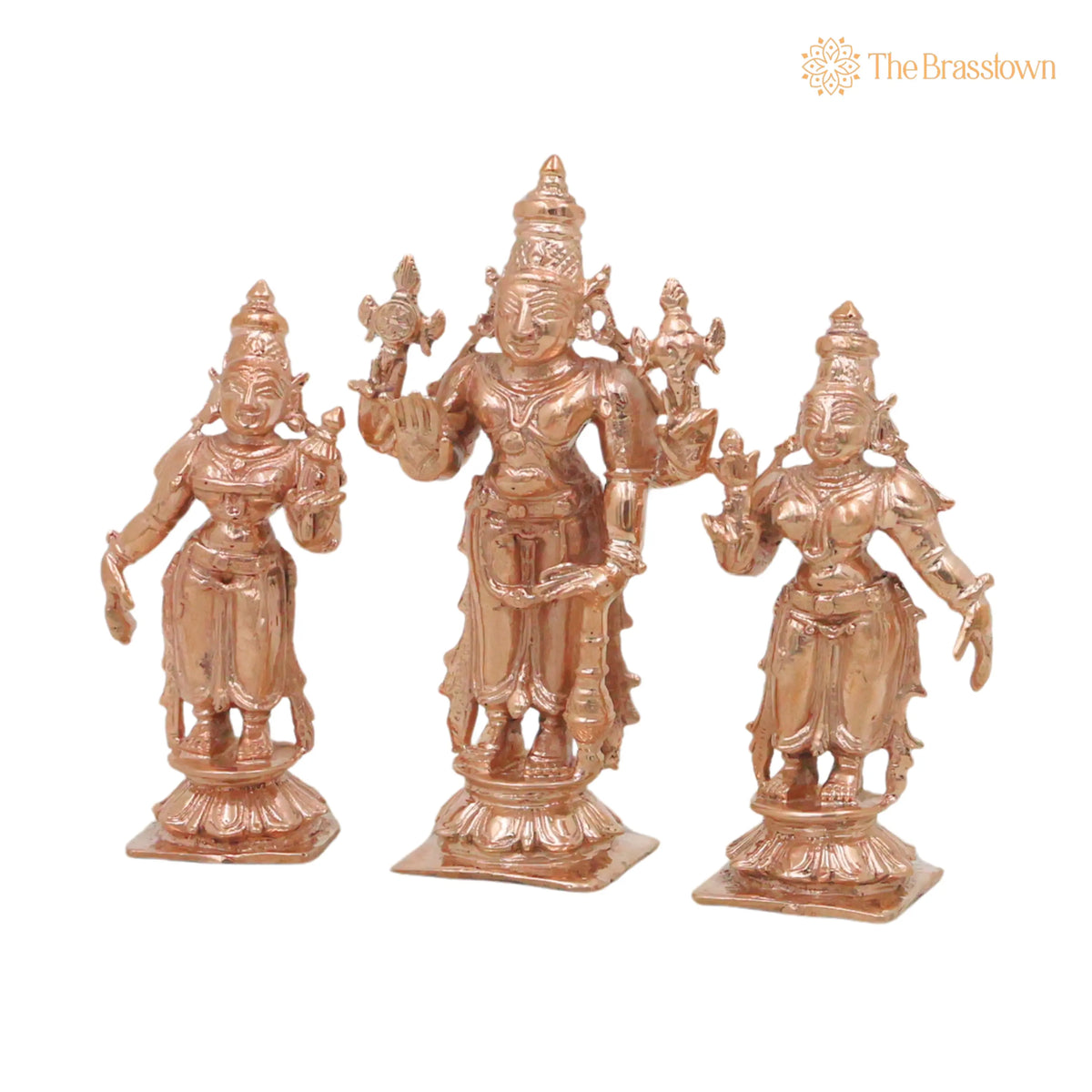 Bronze Sriman Narayana Vishnu Sri Devi Bhu Devi Murti for Pooja, Home Décor & Gifting, Handcrafted Chola Idol 4 Inch 3