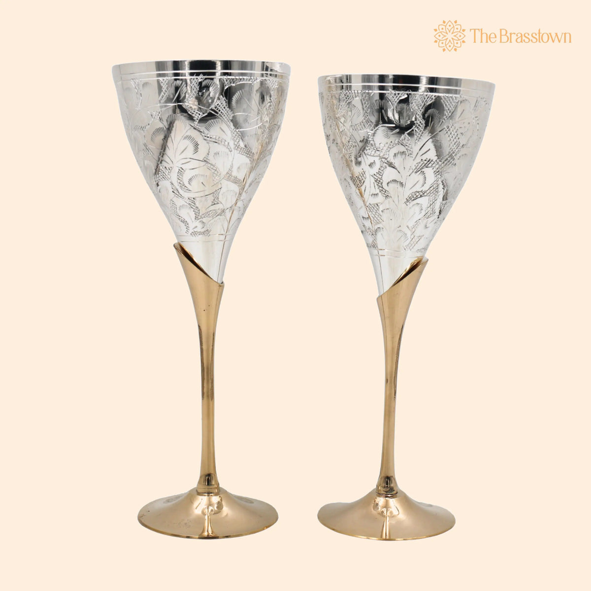 Brass Wine Glass Set of 2 – Handcrafted Traditional Peetal Goblet for Dining, Home Décor & Gifting 8.5 Inch 1