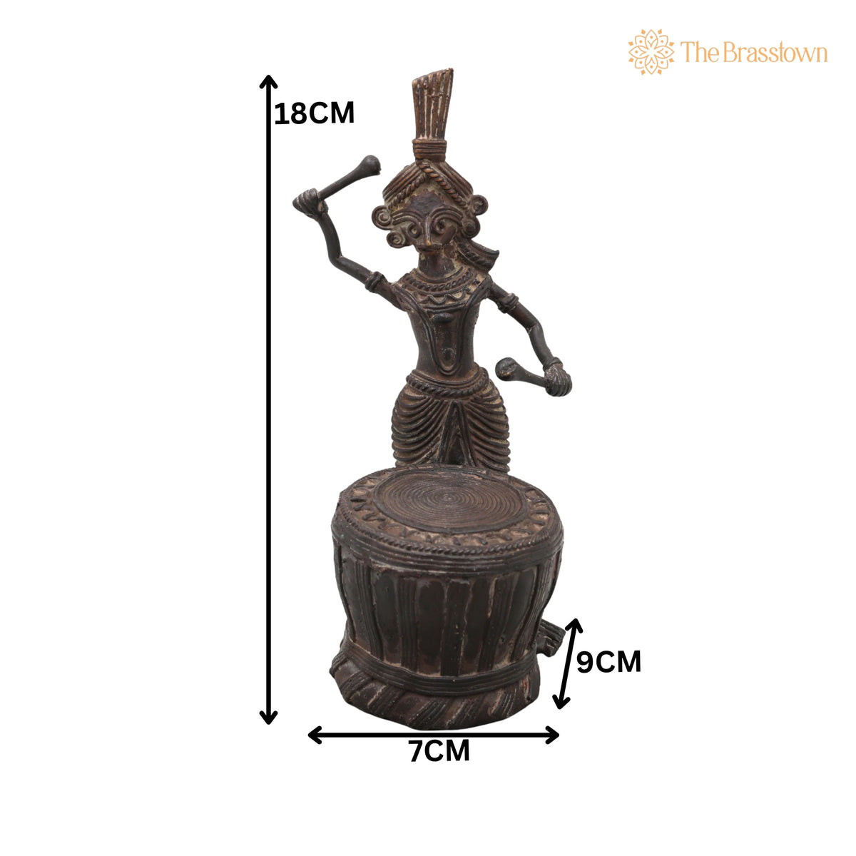 Brass Dhokra Man with Drum Sculpture – Handcrafted Bastar Tribal Art for Home Décor & Gifting 7 Inch 5