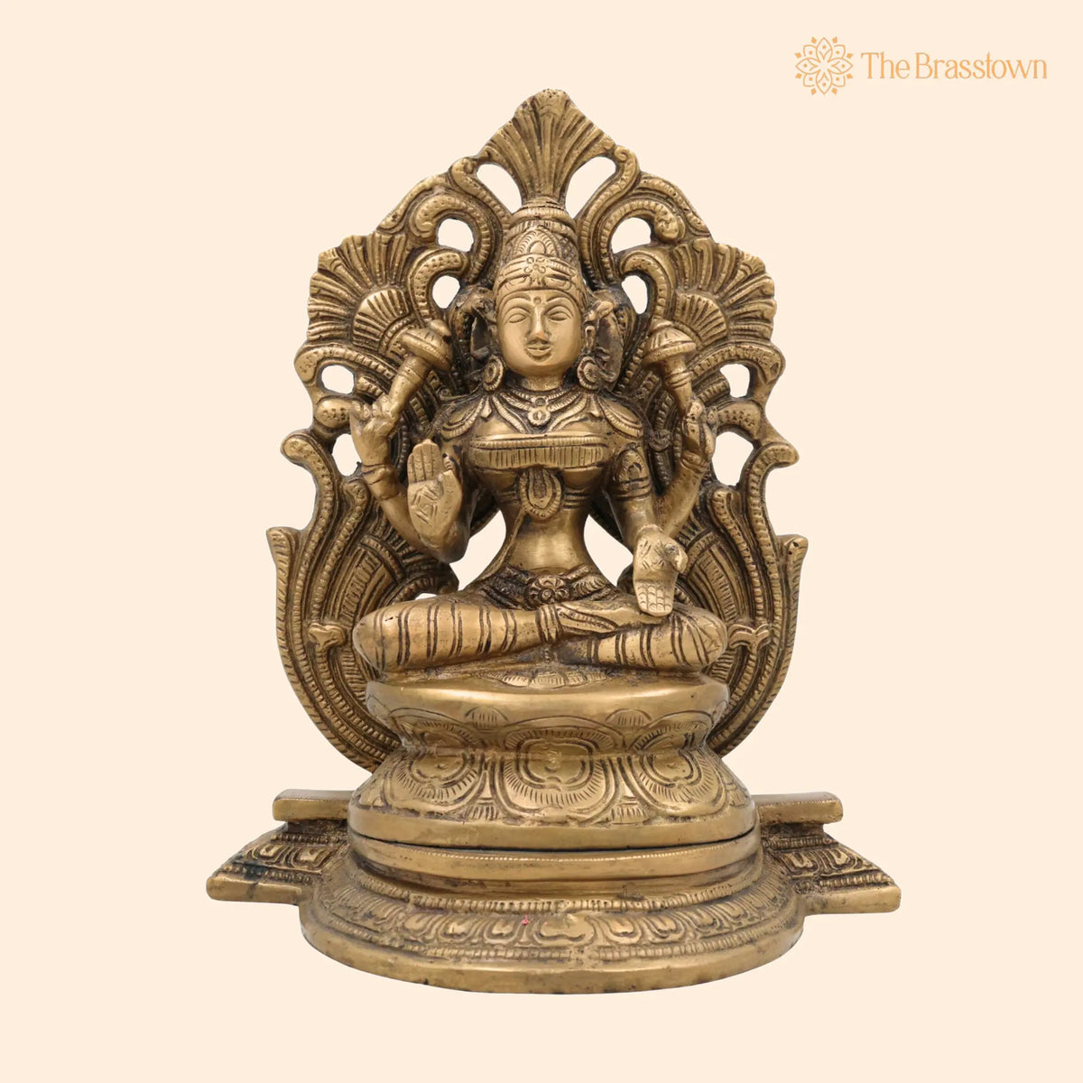 Brass Mahalakshmi Padmasana Idol with Prabhavali – Handcrafted Shree Lakshmi, Kamala Devi, Dhana Lakshmi, Gaja Lakshmi 9.5 Inch 1