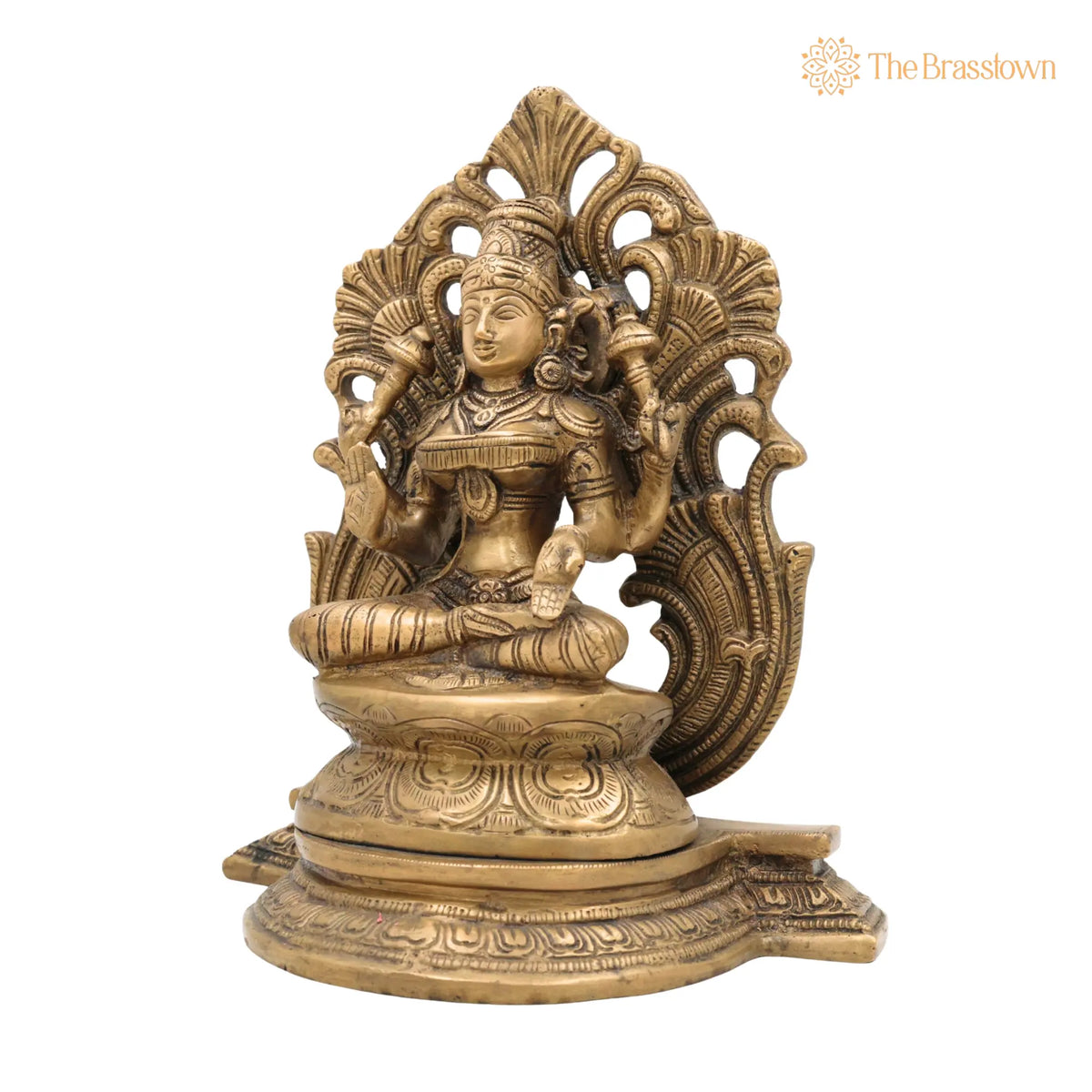 Brass Mahalakshmi Padmasana Idol with Prabhavali – Handcrafted Shree Lakshmi, Kamala Devi, Dhana Lakshmi, Gaja Lakshmi 9.5 Inch 3