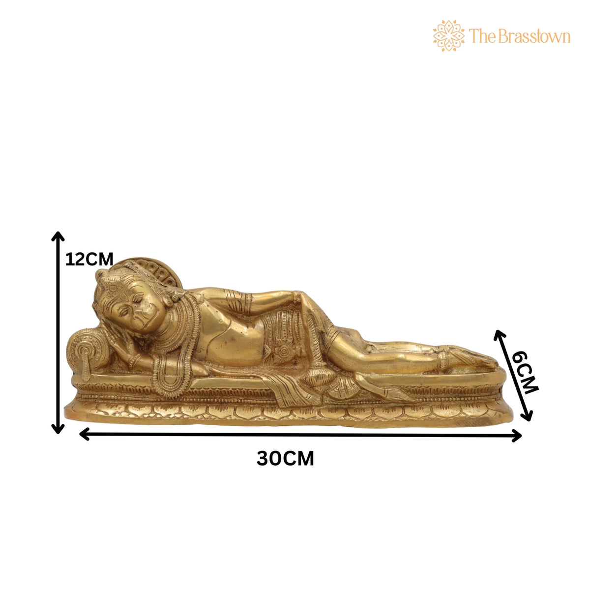 Brass Sleeping Hanuman Idol – Handcrafted Pavanputra Maruti Anjaneya Murti for Home Temple Décor & Puja 5 Inch 5