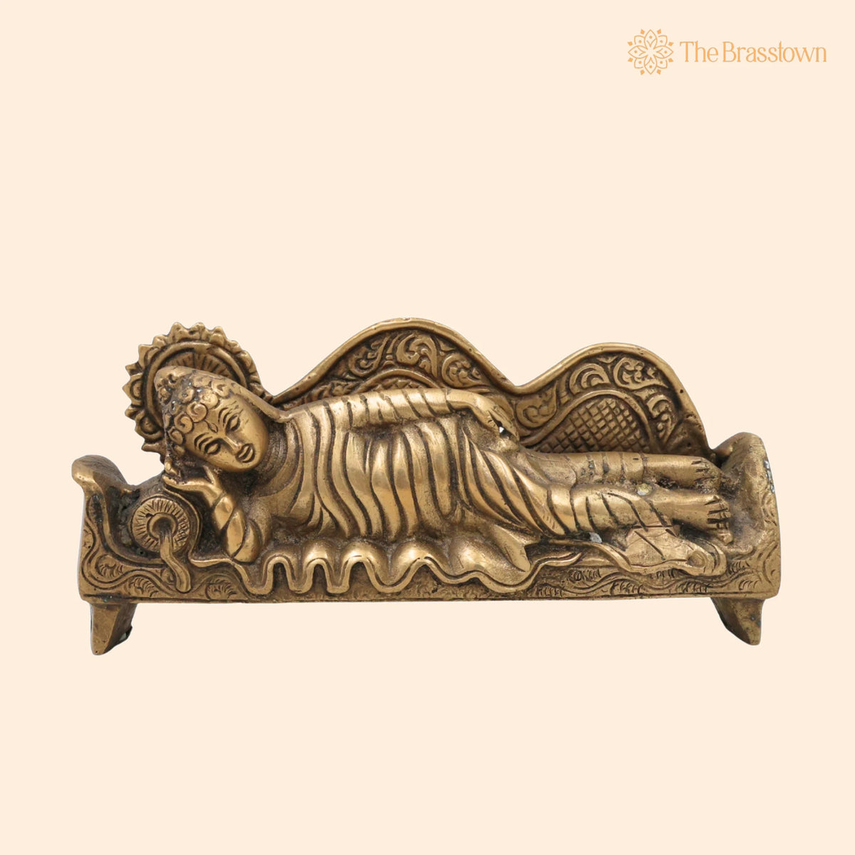 Brass Sleeping Buddha Idol – Handcrafted Reclining Gautama Buddha Statue, Meditation, Pooja & Gifts 3 Inch 1