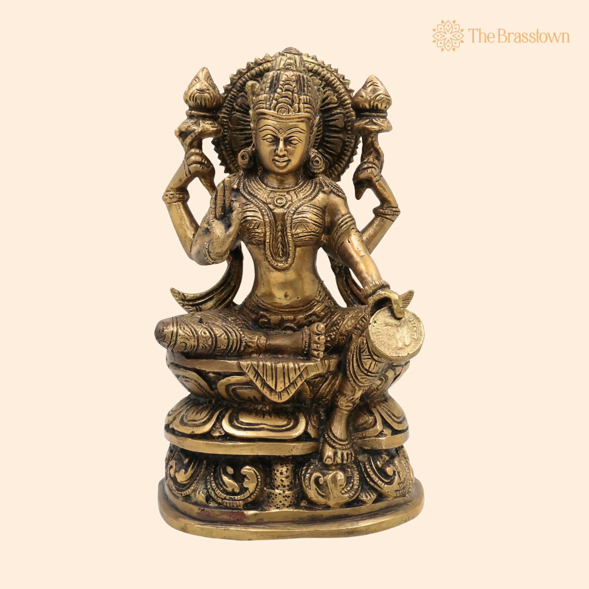 Handcrafted Brass Maha Lakshmi Idol – Shri Kamala Devi, Ashta Lakshmi Sculpture for Pooja, Home Temple, and Vastu Décor 9 Inch 1