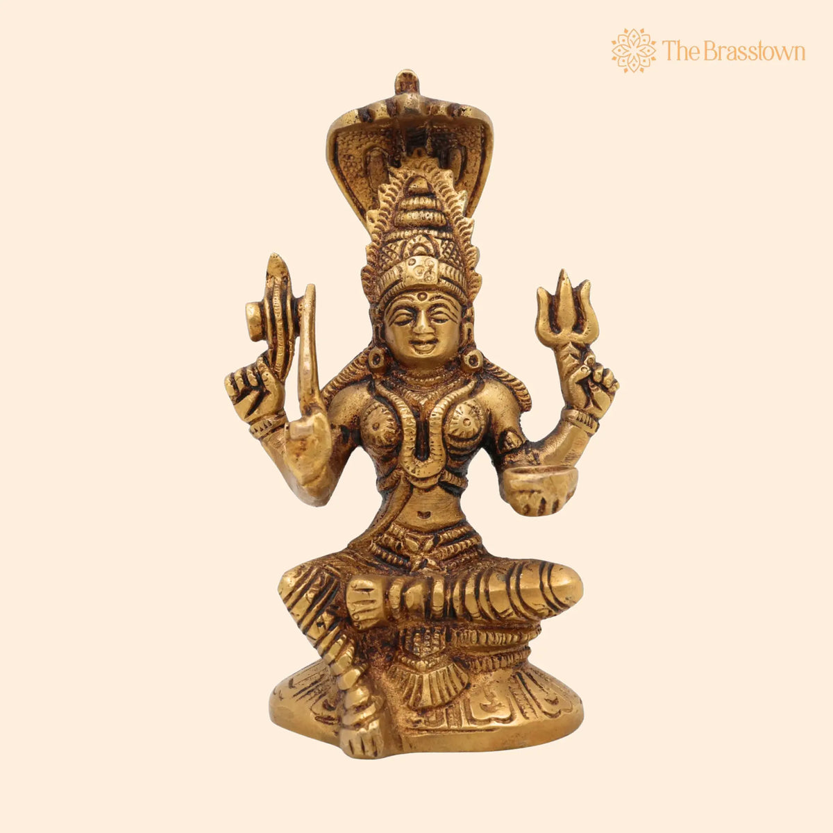 Brass Mariamman Idol – Handcrafted Muthu Mariamman Murti, Samayapuram Amman Statue, Peetal Hindu Goddess Décor 6 Inch 1