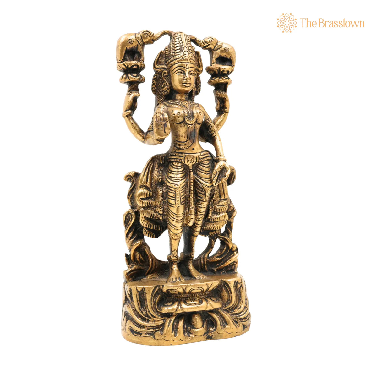 Handcrafted Brass Gaja Lakshmi Idol – Lakshmi Devi with Elephants, Gajalakshmi, Kamala, Padma, Prosperity & Wealth Murti for Pooja 8.5 Inch 2