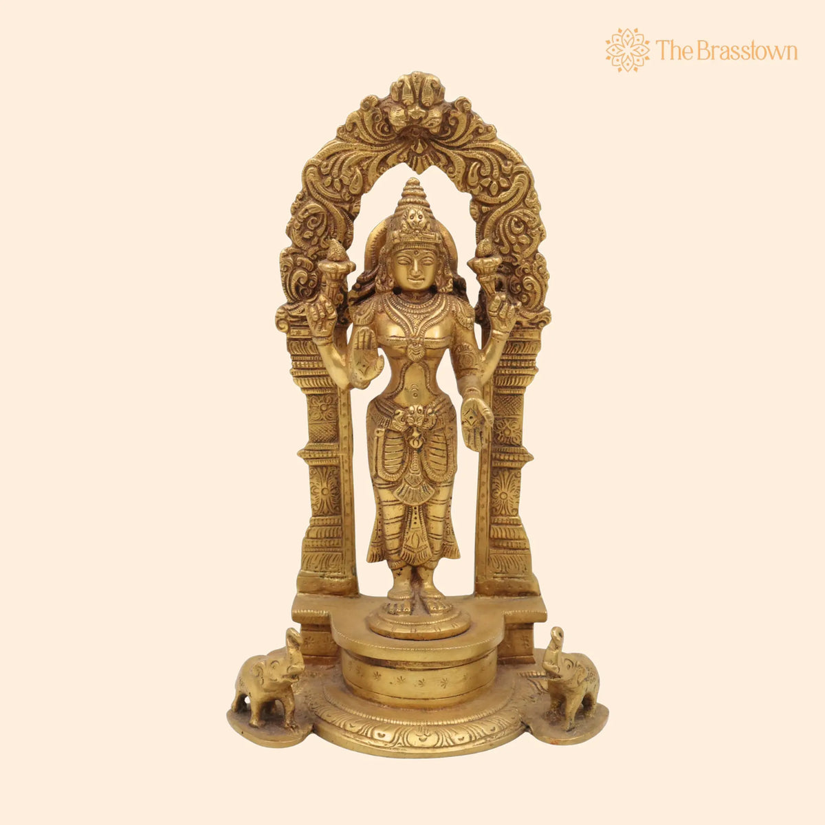 Handcrafted Brass Mahalakshmi Idol with Prabhavali – Lakshmi Devi, Shri, Kamala, Padma, Ashta Lakshmi Murti for Pooja 9.5 Inch 1