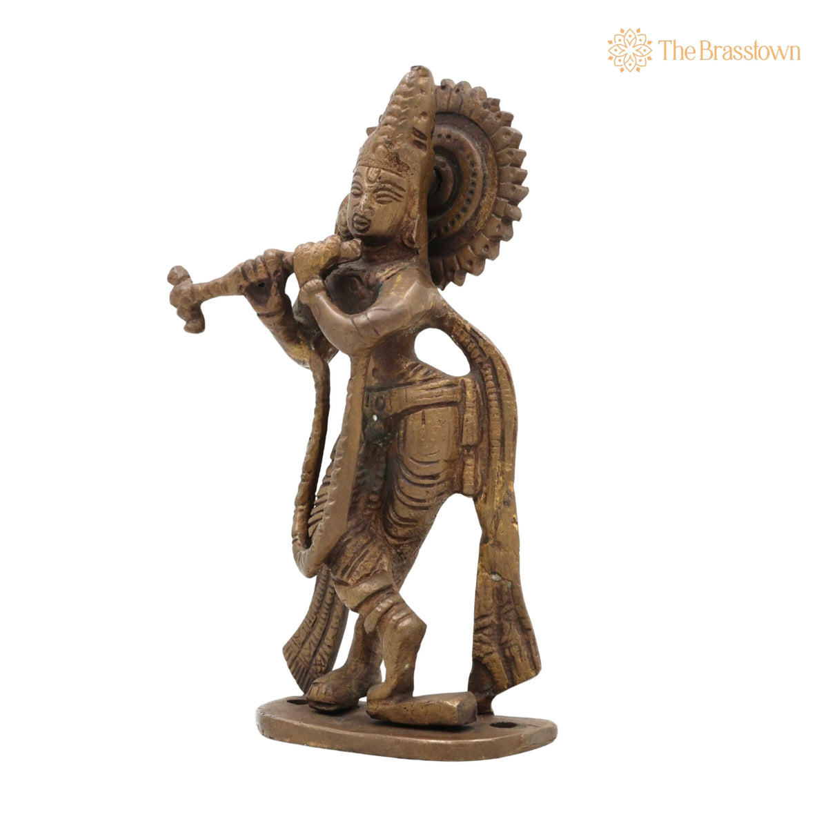 Brass Lord Krishna Idol – Handcrafted Bal Gopal, Govinda, Kanha, Murli Manohar, Shyamsundar, Banke Bihari Murti for Puja, Home Temple & Décor 6.5 Inch 3