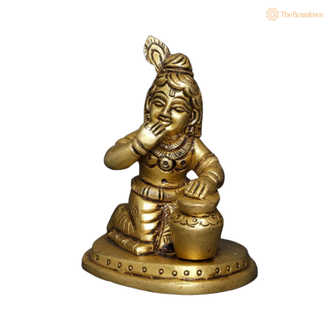 Brass Baby Krishna with Makhan Handi Idol 3 Inch