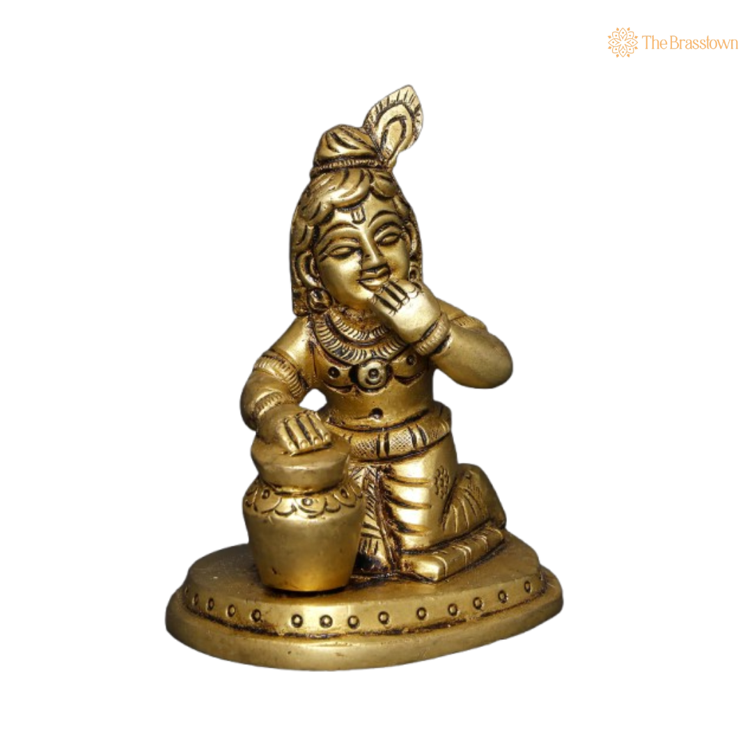 Brass Baby Krishna with Makhan Handi Idol 3 Inch