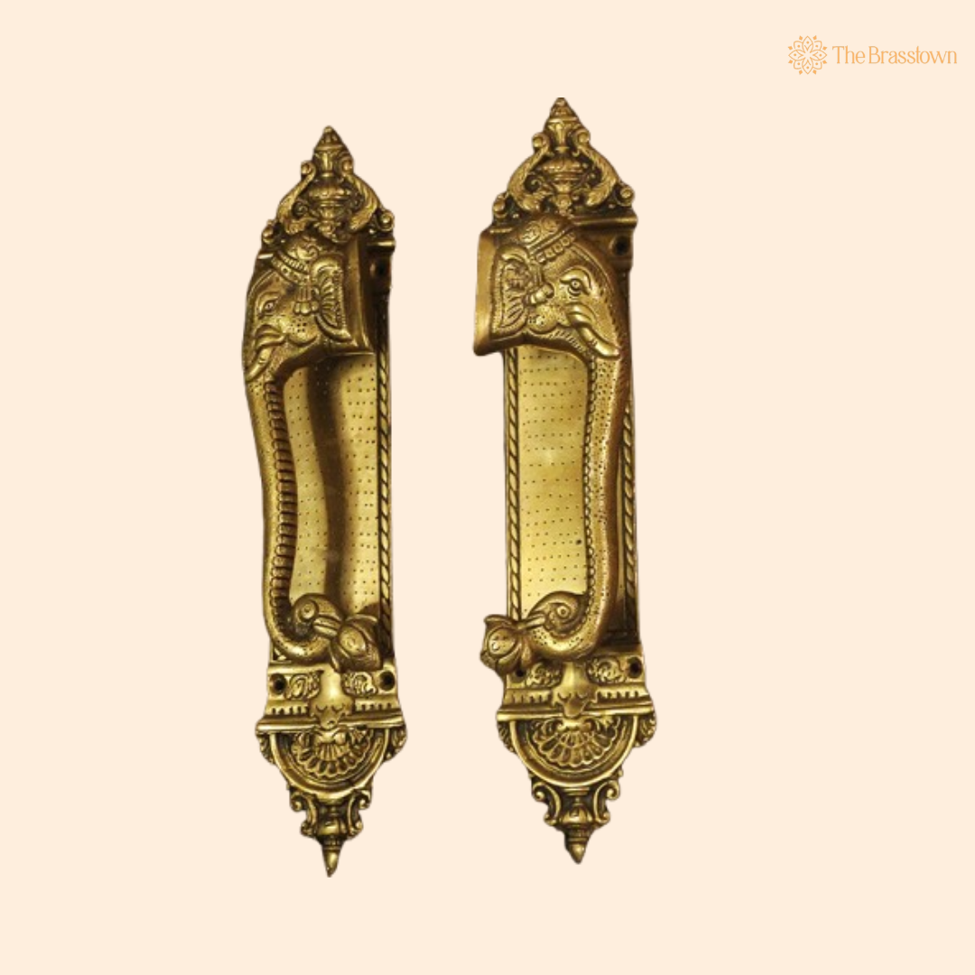 Brass Elephant Design Door Handle Pair – A Majestic Addition to Your Home 12.5 Inch