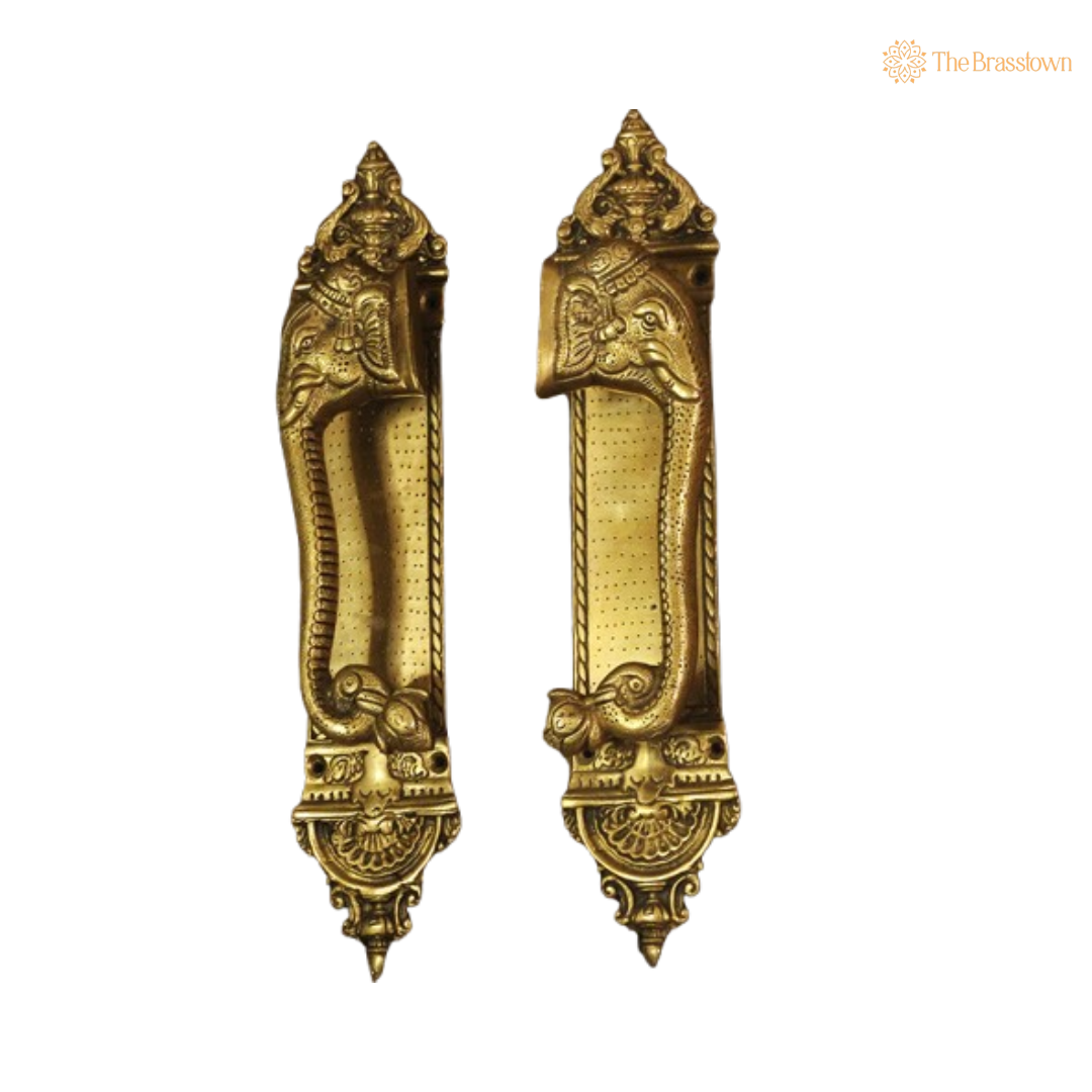 Brass Elephant Design Door Handle Pair – A Majestic Addition to Your Home 12.5 Inch