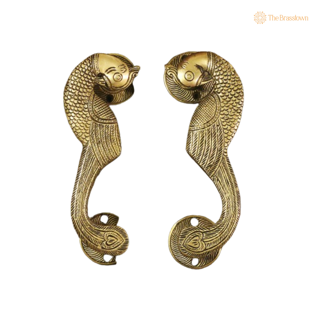 Brass Fish Design Door Handle Pair – An Elegant Symbol of Prosperity 8 Inch