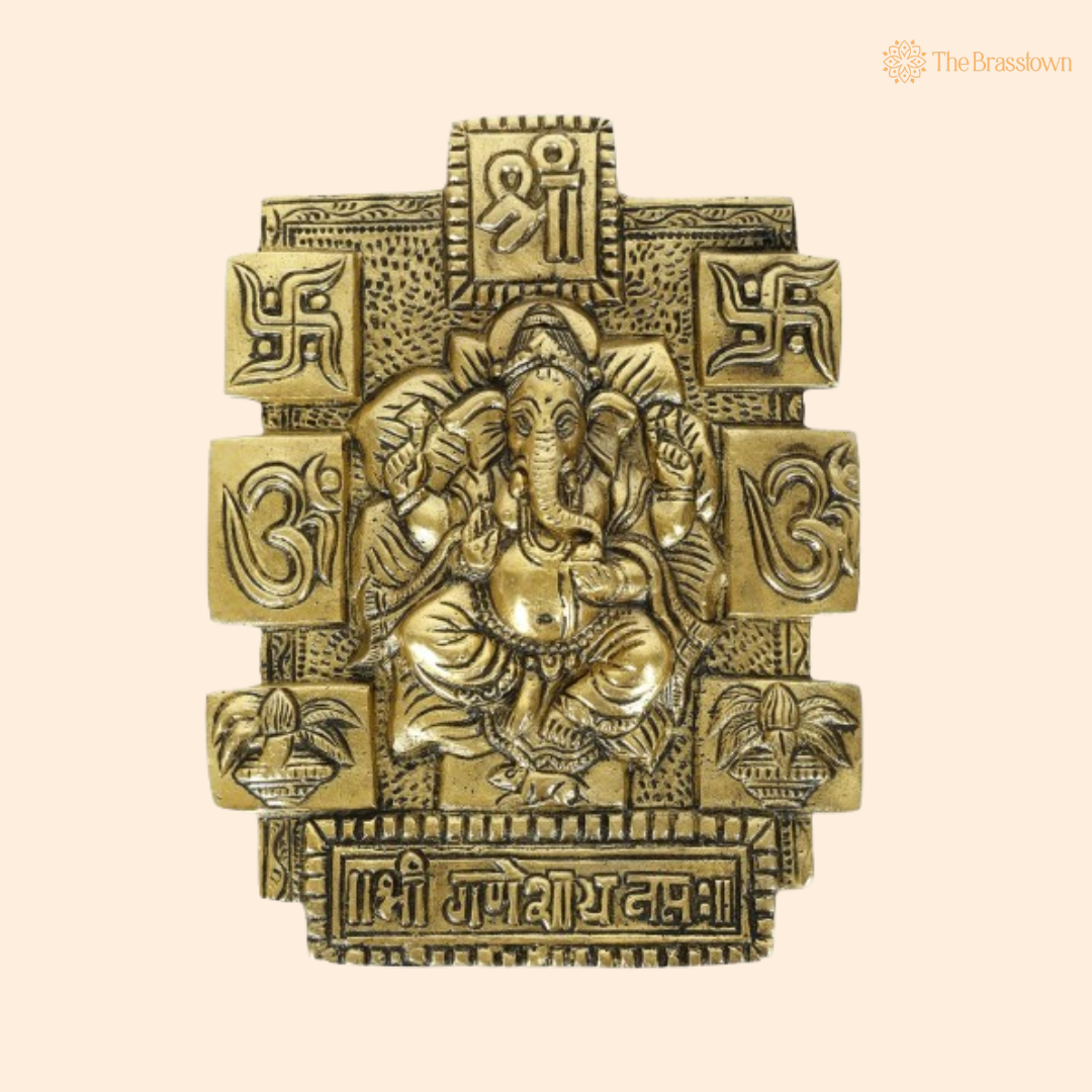 Brass Ganesh Yantra Wall Plaque 7 Inch