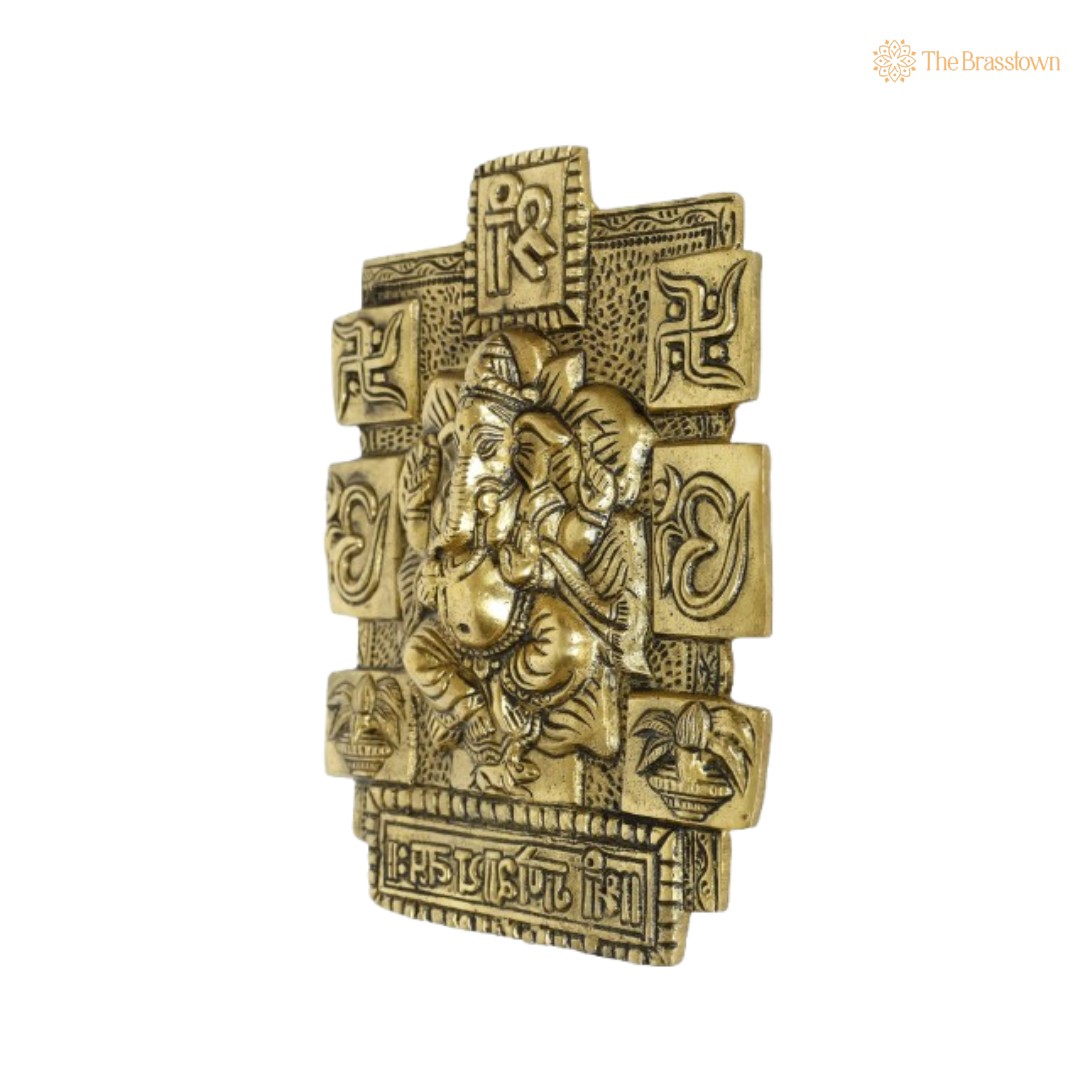 Brass Ganesh Yantra Wall Plaque 7 Inch