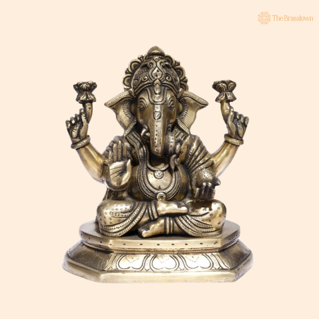 Brass Ganesha Idol – A Timeless Decorative & Spiritual Piece 8 Inch