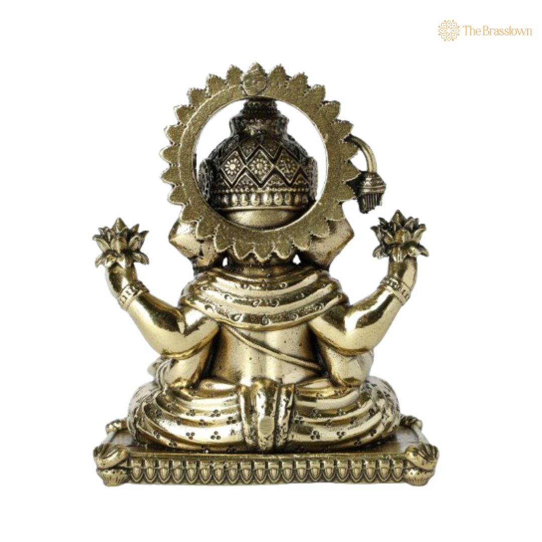 Brass Ganesha Idol with Lotus 4 Inch