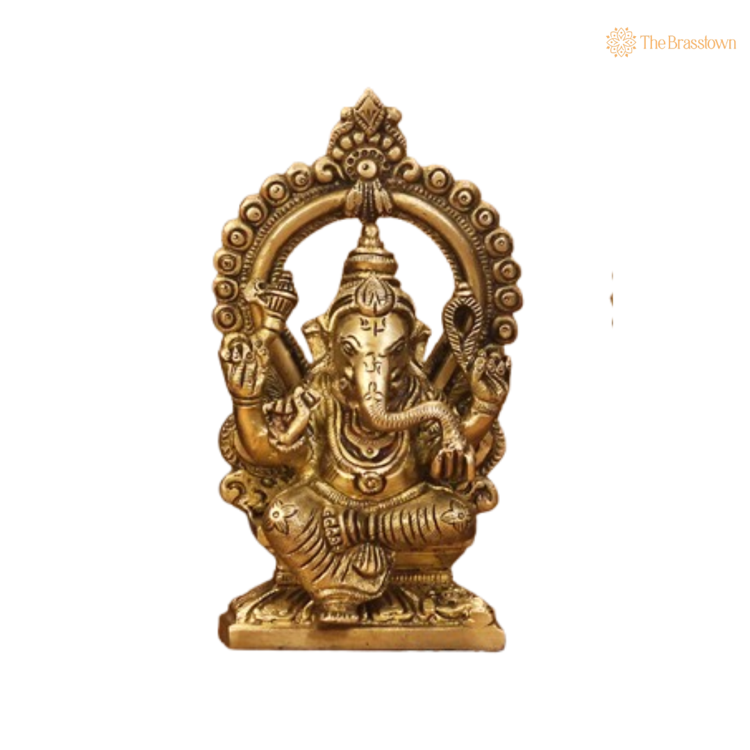 Brass Ganesha and Lakshmi Figurine Set 6 Inch