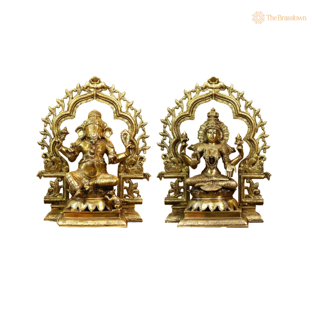 Brass Ganesha and Lakshmi Sitting Idol Set 16 Inch