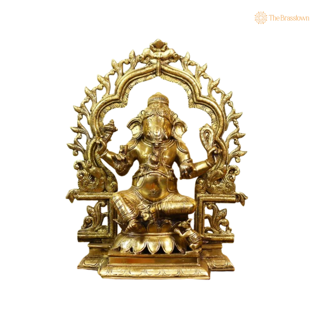 Brass Ganesha and Lakshmi Sitting Idol Set 16 Inch