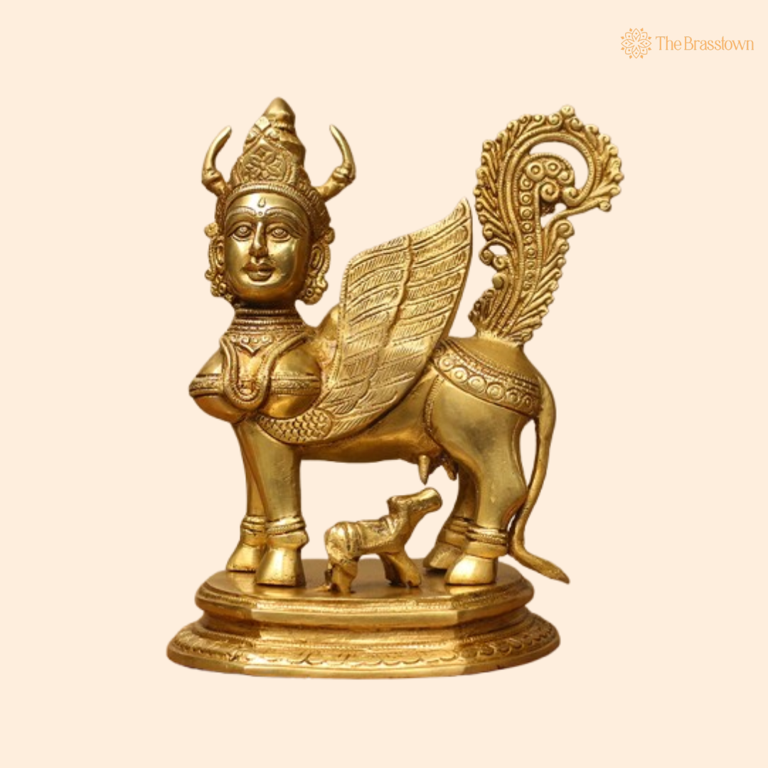 Brass Kamdhenu Idol 10 Inch