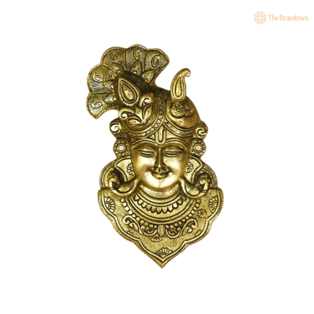 Brass Krishna Wall Hanging – An Icon of Divine Grace and Serenity 12 Inch