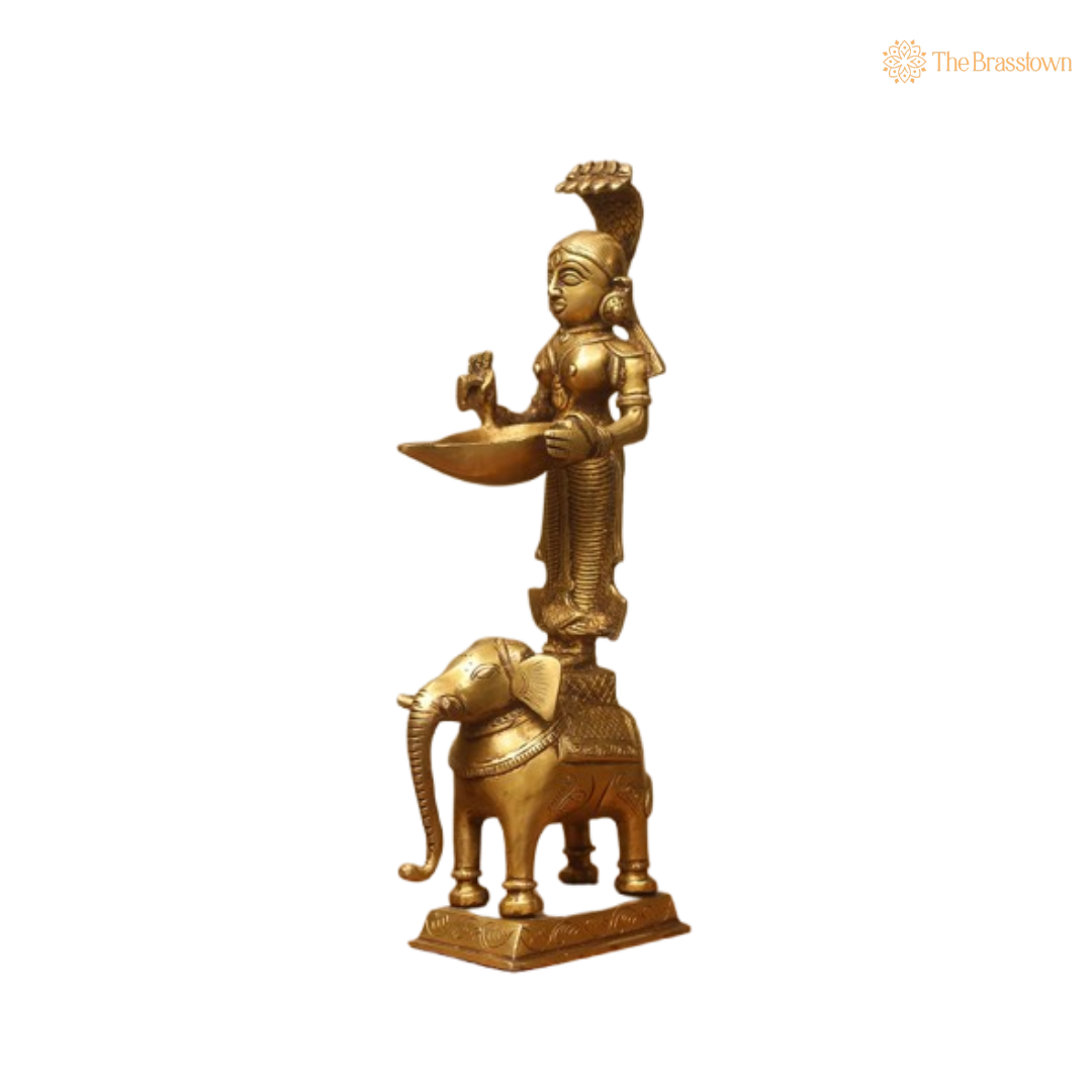 Brass Lady with Elephant Diya Pair 12 Inch