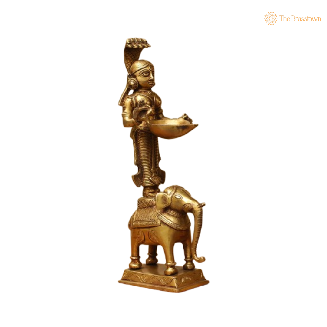 Brass Lady with Elephant Diya Pair 12 Inch