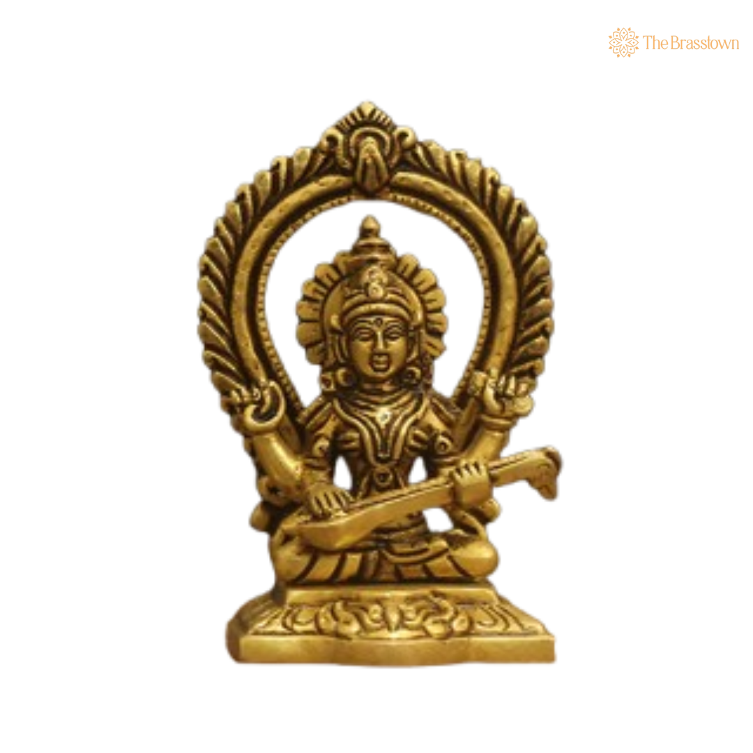Brass Lakshmi, Ganesha, and Saraswati Idol Set 5.5 Inch
