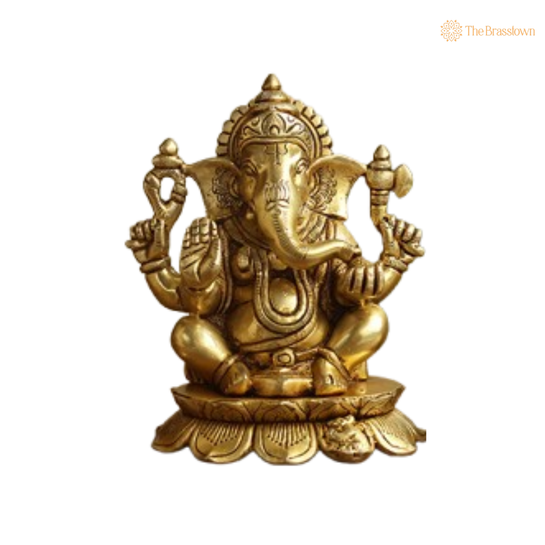 Brass Lakshmi, Ganesha, and Saraswati Statue Set 6 Inch