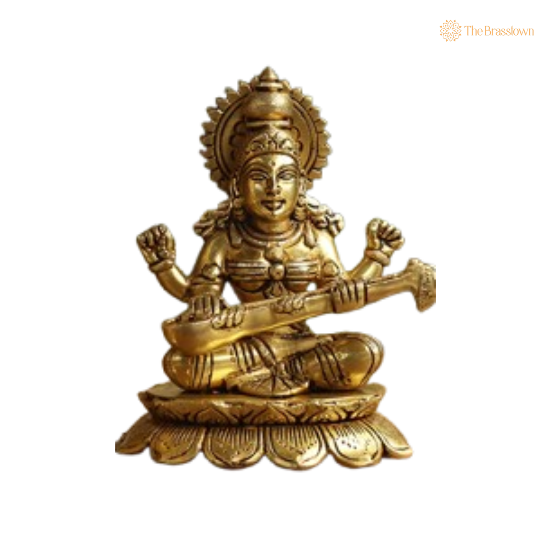 Brass Lakshmi, Ganesha, and Saraswati Statue Set 6 Inch