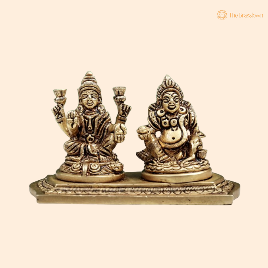 Brass Lakshmi and Kuber Idol Set 4 Inch