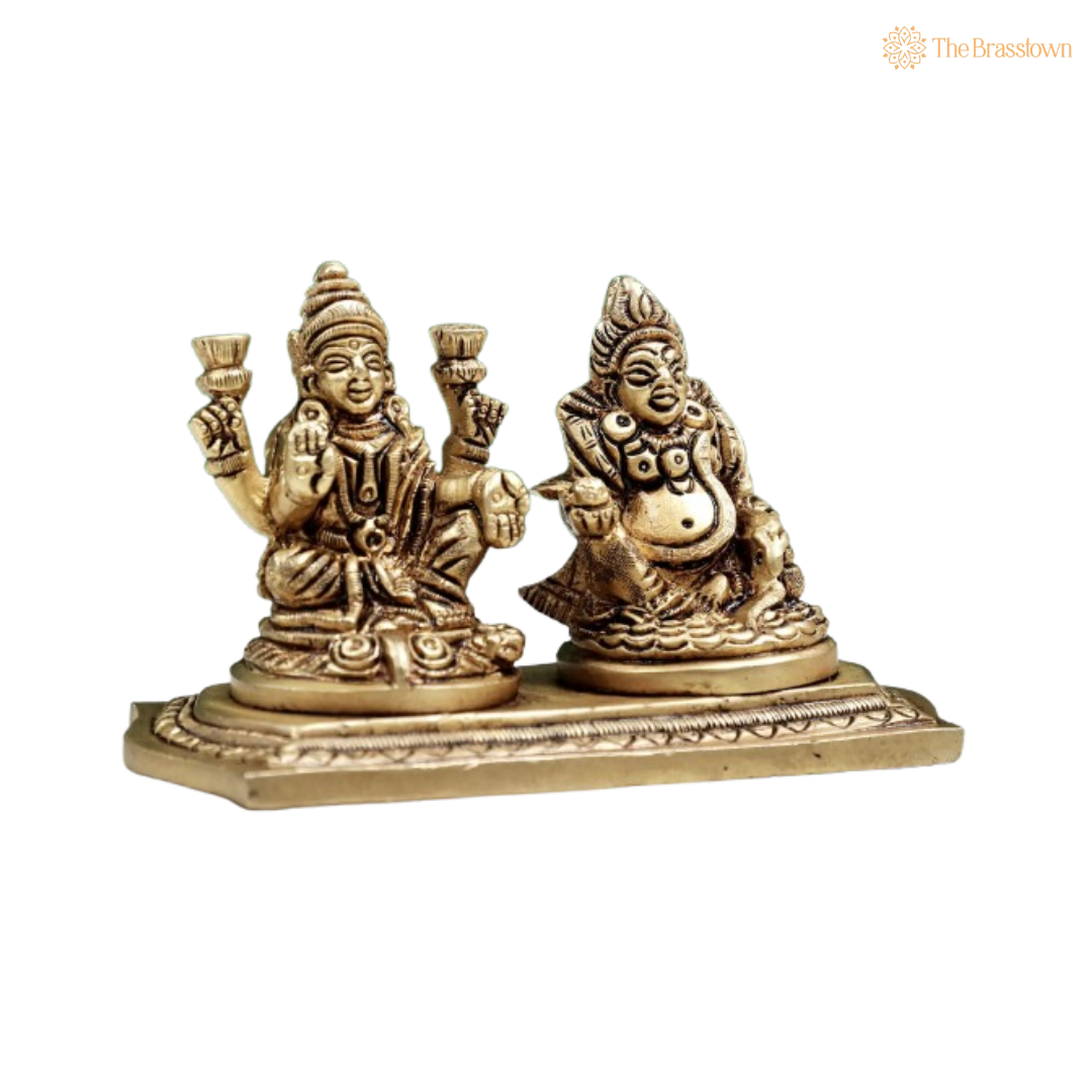 Brass Lakshmi and Kuber Idol Set 4 Inch